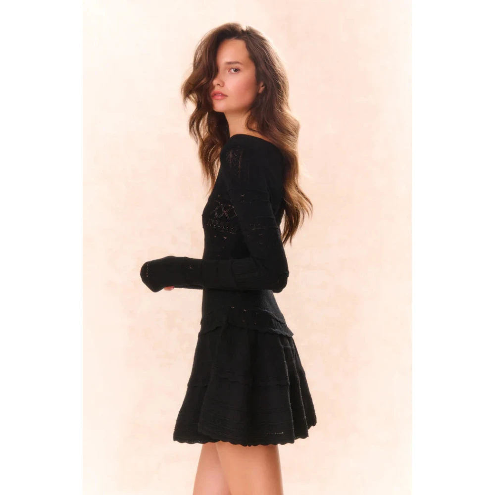 Loveshackfancy Lavendel Gebreide Pointelle Mini Jurk Black Dames