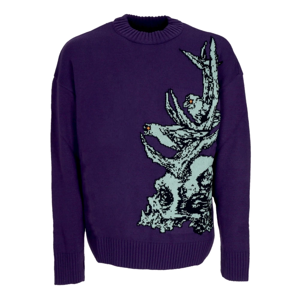 Dolly Noire Men's Purple Round-Neck Knitwear, S, Skull Jacquard Jumper Dust