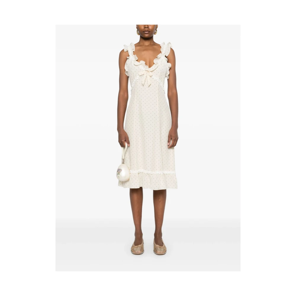 Alessandra Rich Gerimpelde V-hals Mouwloze Jurk Beige Dames