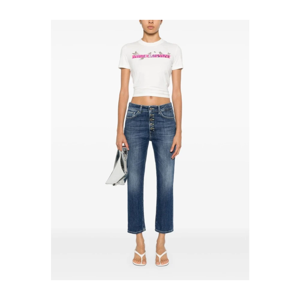 Dondup Blauwe Denim Jeans met Whiskering Effect Blue Dames