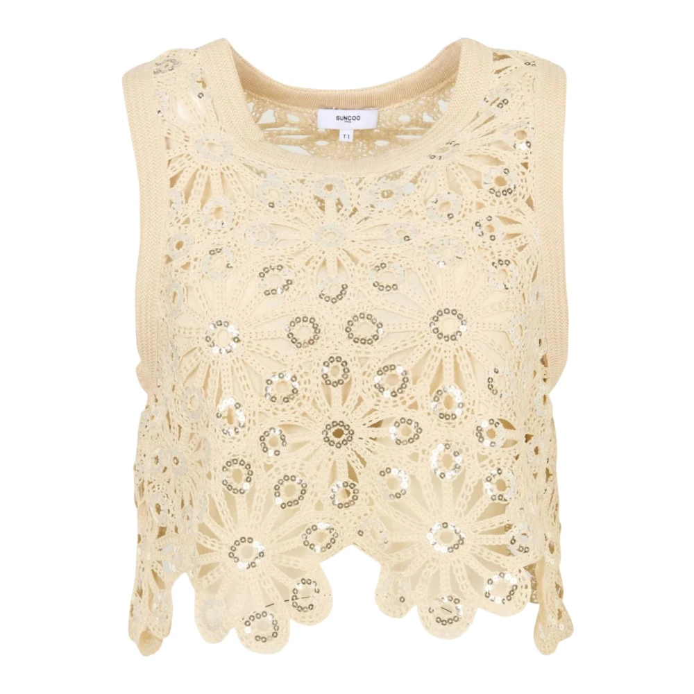 Suncoo Women's Beige Sleeveless Tops, L, Lois Blouse