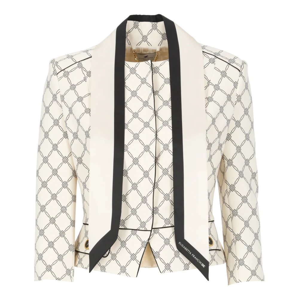 Elisabetta Franchi Donna Beige Giacca In Crêpe Avorio Con Motivo A Contrasto