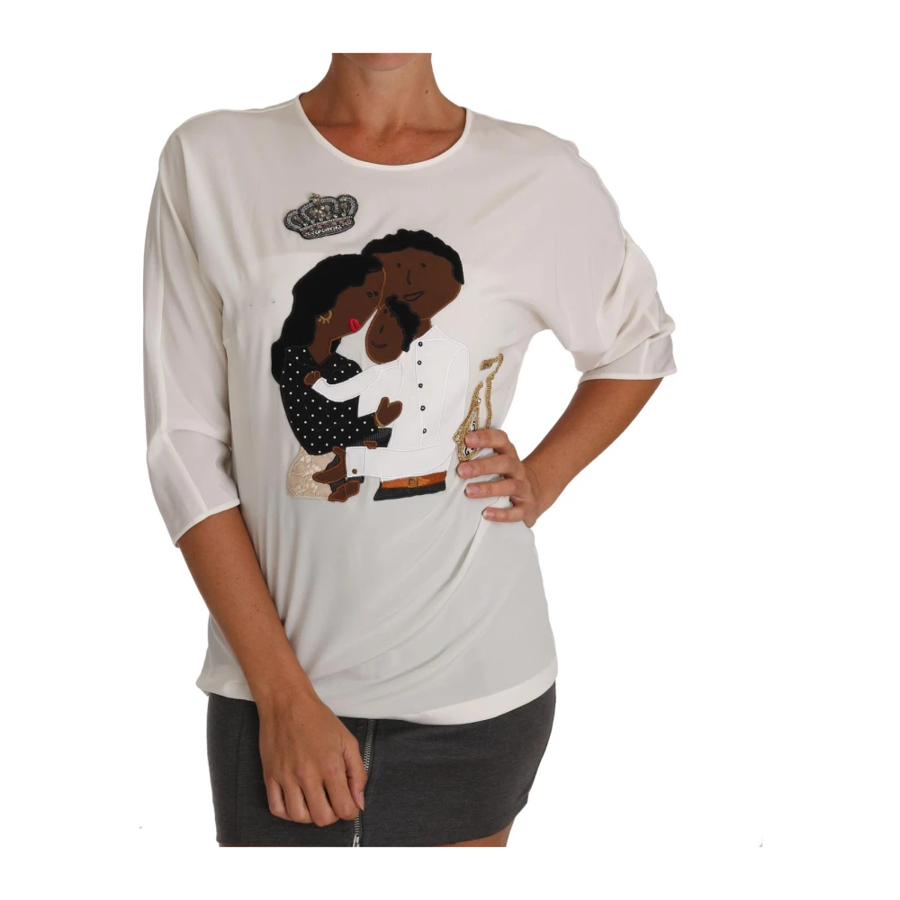 Dolce & Gabbana Femme Blanc - Top À Manches Longues Avec Application Figure Family - Tops - Taille: 34 Fr