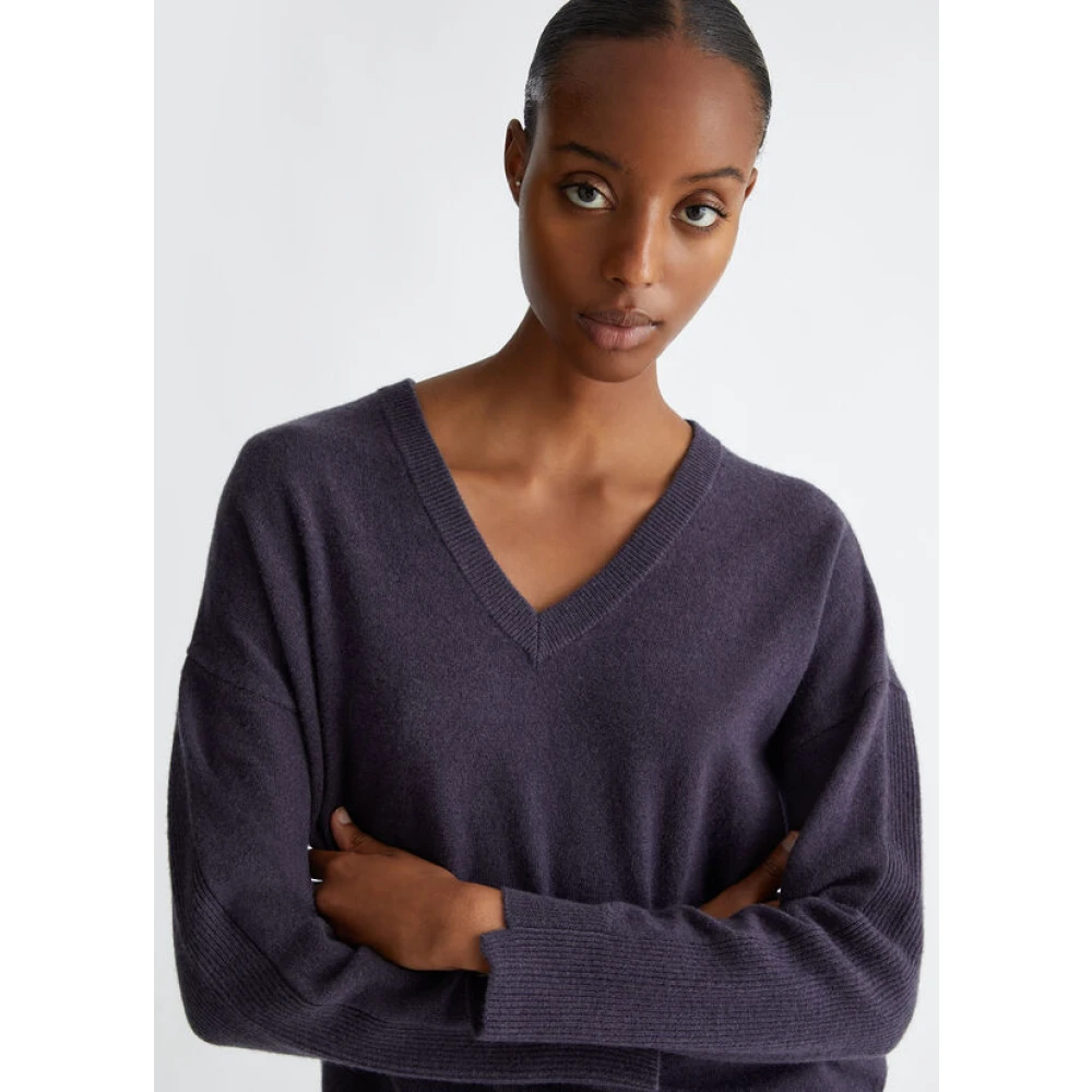 Liu Jo Kasjmier V-hals trui met metalen letters Gray Dames