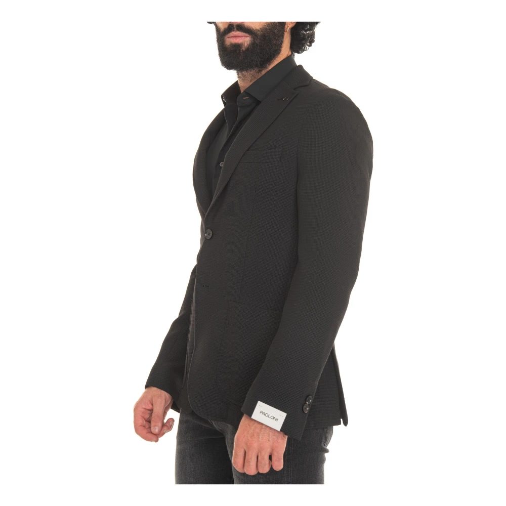 Paoloni Jersey Jas met Knoopsluiting en Zakken Black Heren