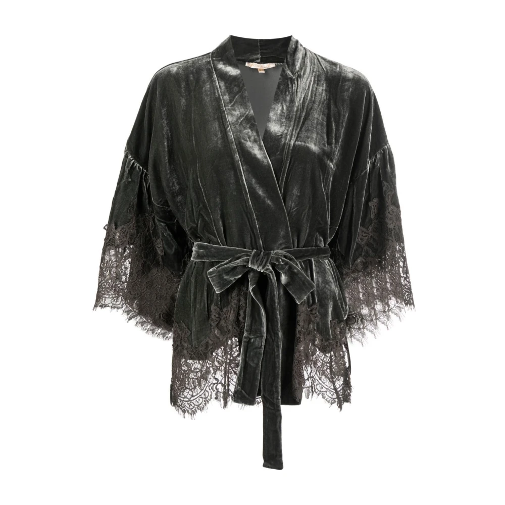 Gold Hawk Fluwelen Kant V-Hals Jurk Gray Dames