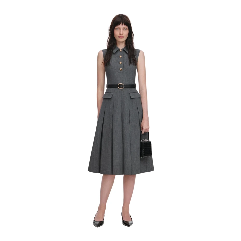 Self Portrait Women's Gray Pleated Midi Dress - Midi Dresses - S - Dresses