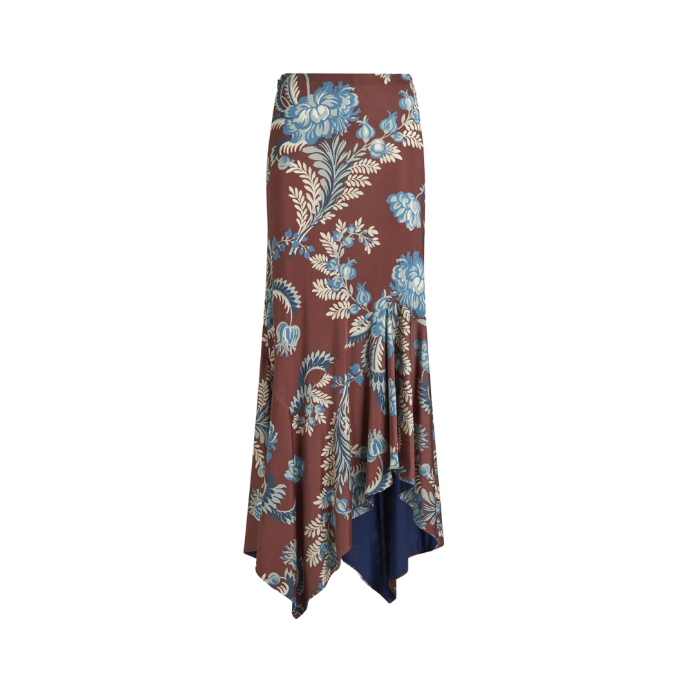 Etro Röd Blomblad Asymmetrisk Midi Kjol Multicolor, Dam