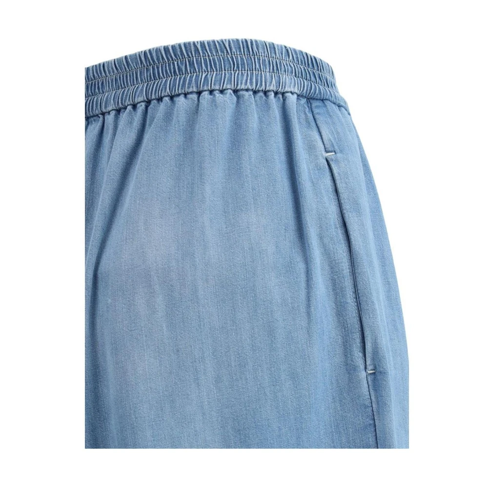 Fabiana Filippi Wijde Denim Broek met Elastische Tailleband Blue Dames