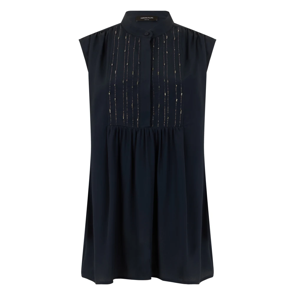 Fabiana Filippi Black Sleeveless Tops, Female, Xl, Sleeveless Blouse With Jewel Embroidery