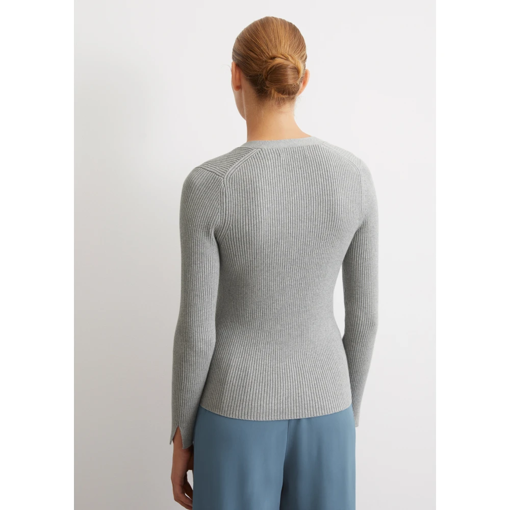 Marc O'Polo Ribgebreide V-hals cardigan slim Blue Dames