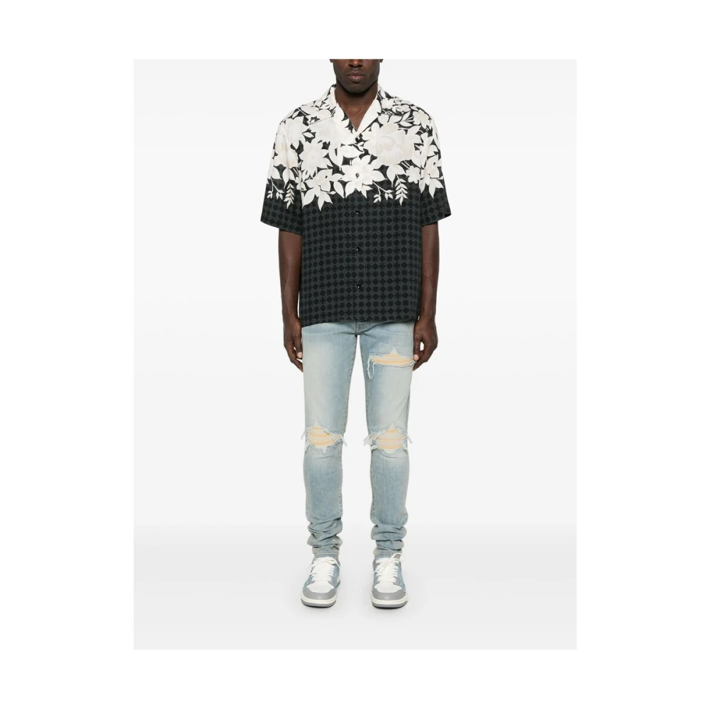 Amiri Zwarte Monogram Patroon Korte Mouw Shirt Black Heren