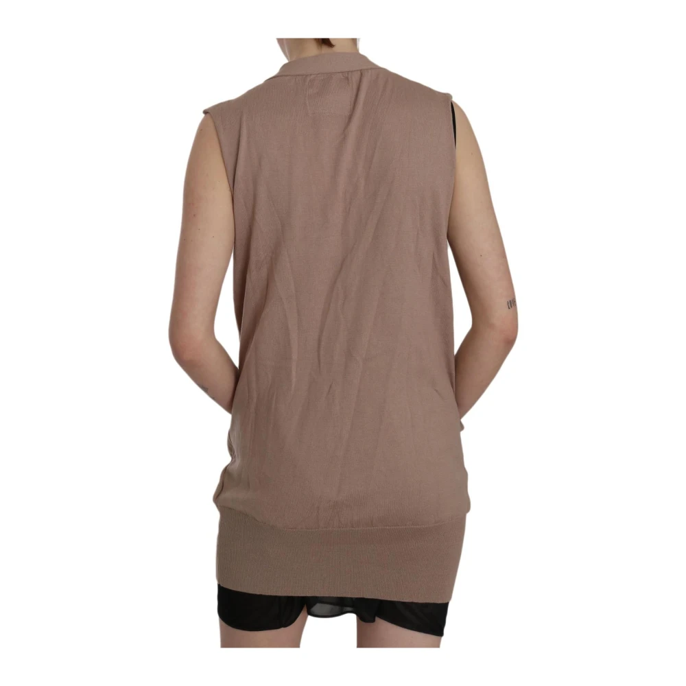 Pink Memories Stijlvolle Mouwloze Katoenen Vest met Logo Brown Dames