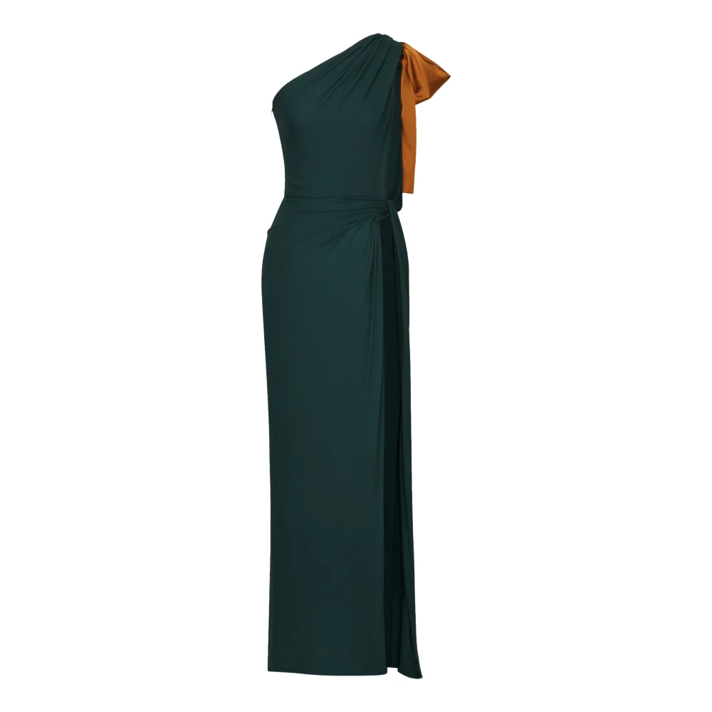 Saint Laurent Women's Green Gowns, S, One-Shoulder Dress In Silk Crepe Muslin