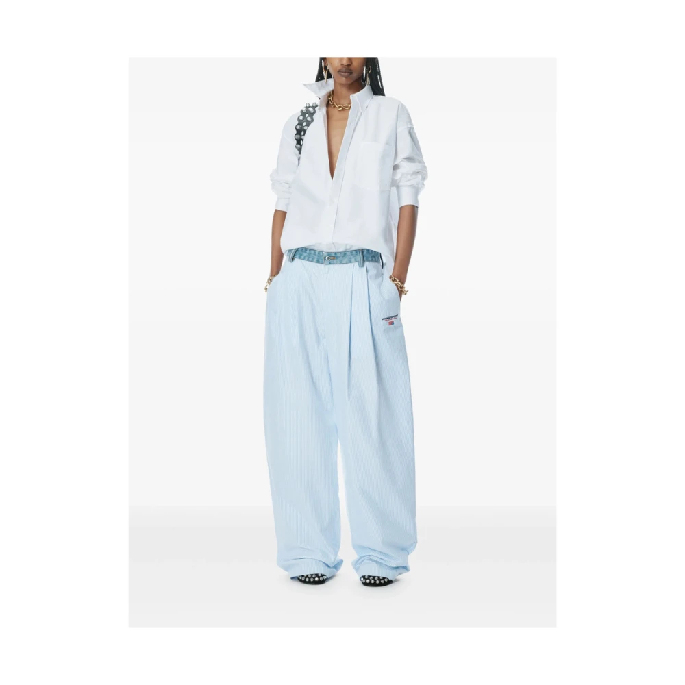 T by Alexander Wang Blauwe Geborduurd Logo Voorste Knoop Jeans Blue Dames