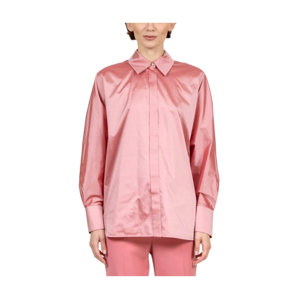 Max Mara Studio Zijden Aquamarijn Shirt Juweelknoop Pink Dames
