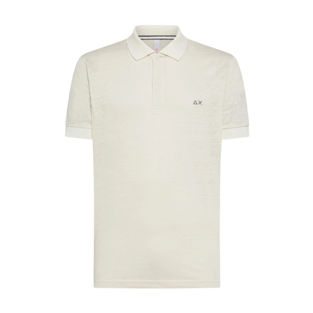 Sun68 Linnen Polo Shirt Effen Korte Mouw Beige Heren