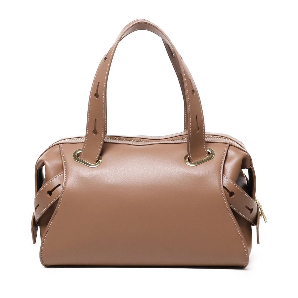 Love Moschino Taupe Leren Schoudertas met Zakken Beige Dames