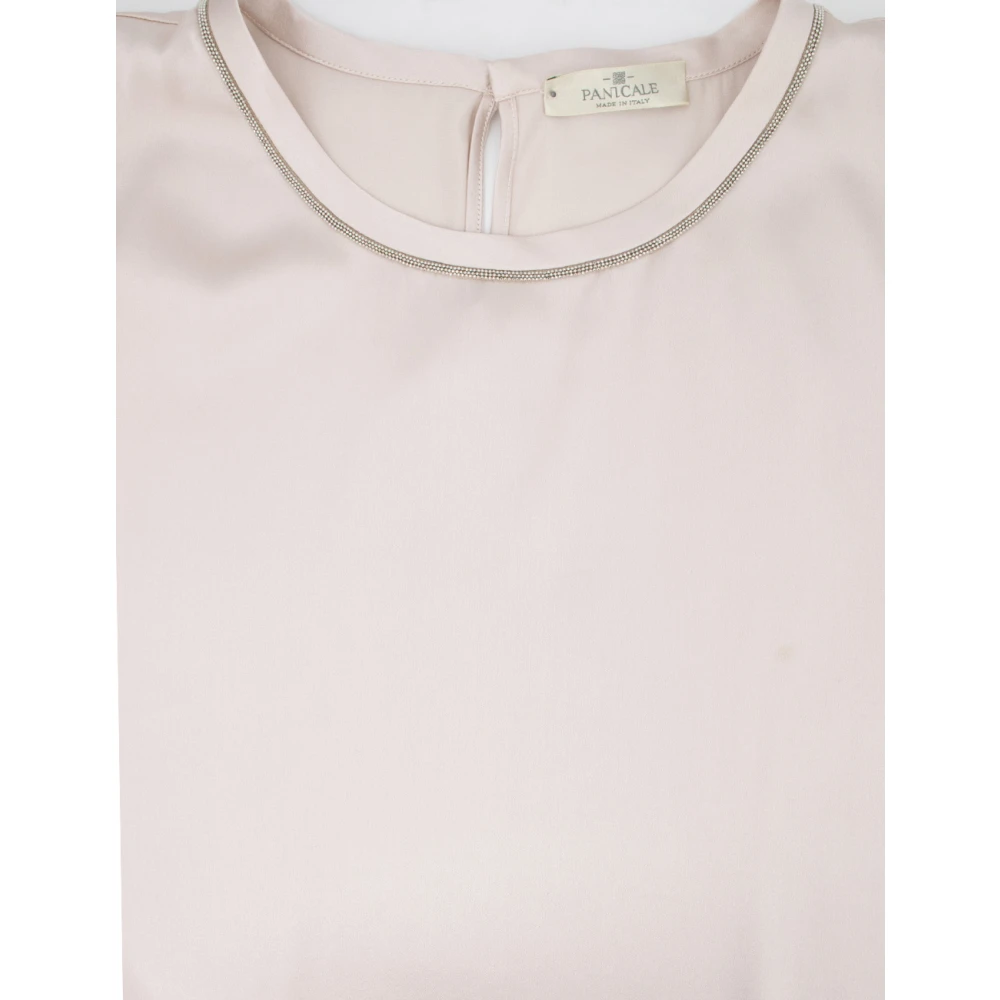 Panicale Klassieke Crew Neck T-shirt met Lurex-details White Dames