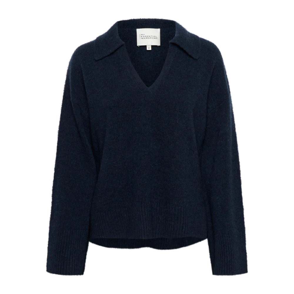 My Essential Wardrobe V-hals Pullover in Donkerblauw Melange Blue Dames