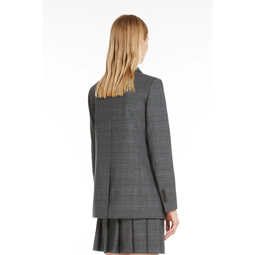 Max Mara Studio Wollen Blazer Prins van Wales Design Gray Dames