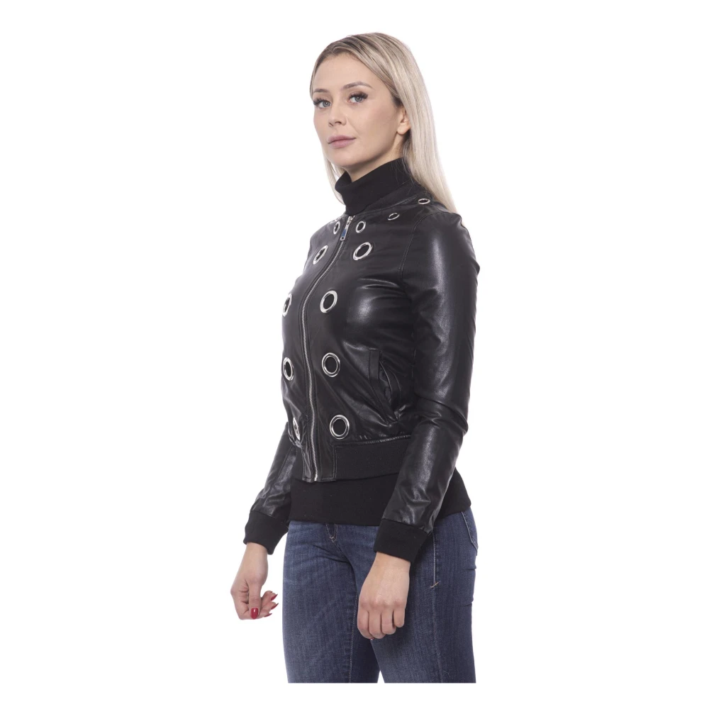 19v69 Italia Zwarte Eco-lederen Slim Jas met Metalen Studs Black Dames