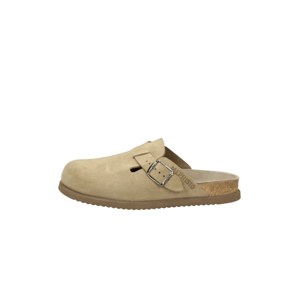 Mephisto Beige Mules, Male, 7 Uk, Suede Flat Sandals