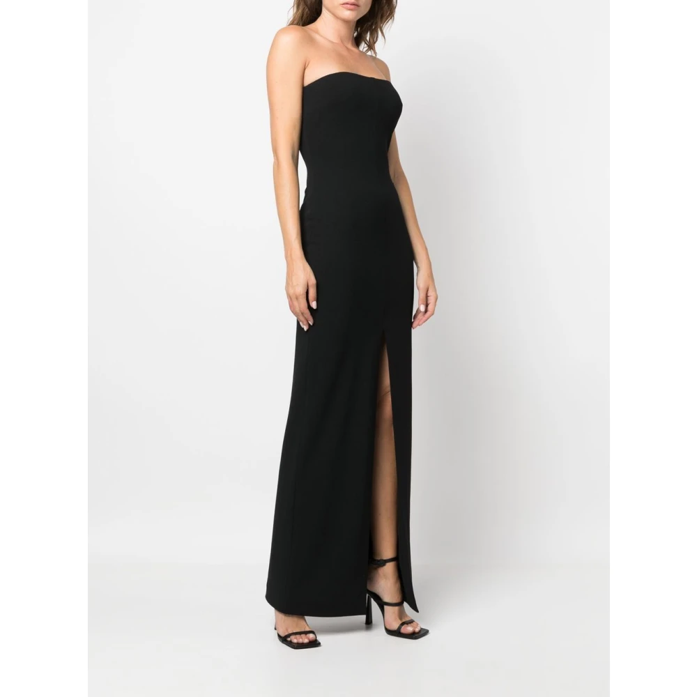 Solace London Zwarte Strapless Maxi Jurk Voorspleet Black Dames