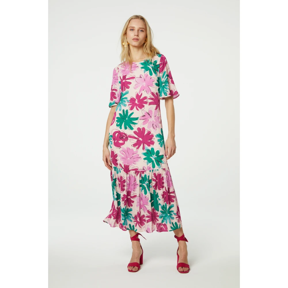 Fabienne Chapot Bloemen Midi Jurk met Open Rug Multicolor Dames