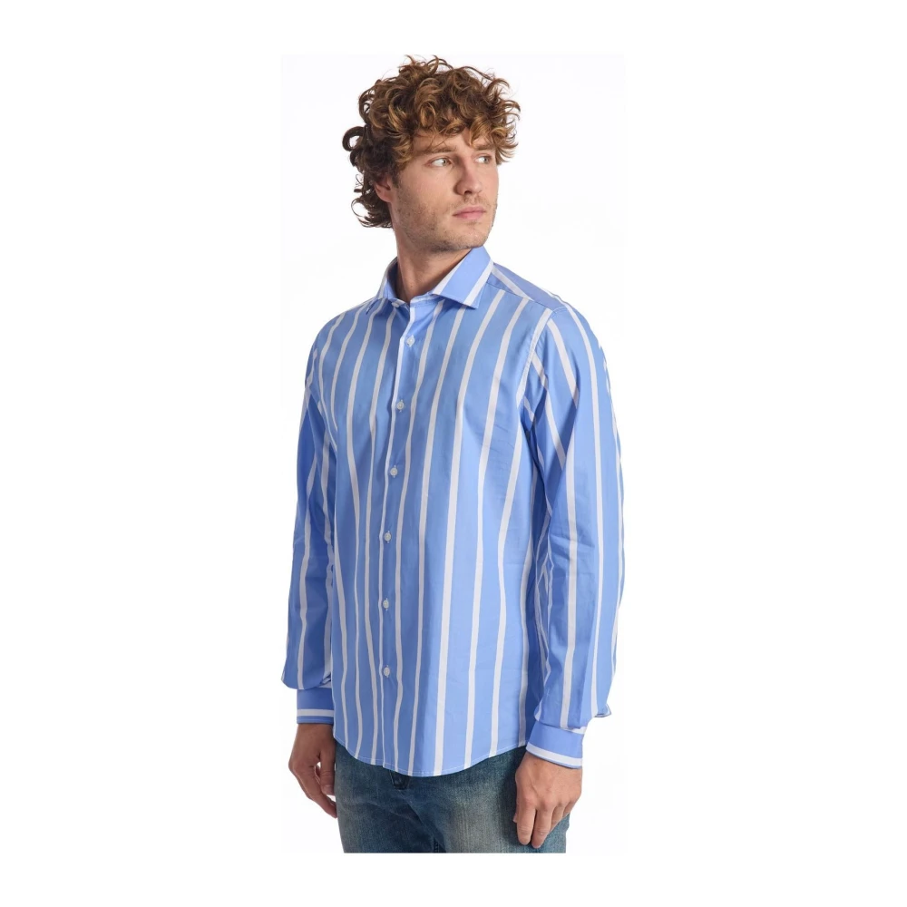 Baldinini Elegante Gestreepte Shirt Slim Fit Blue Heren