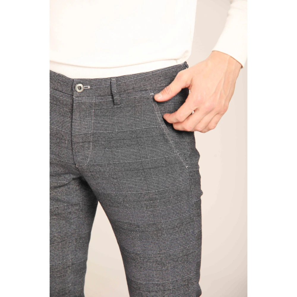 Mason's Slim Fit Katoenen Chino Broek met Chevron Patroon Gray Heren