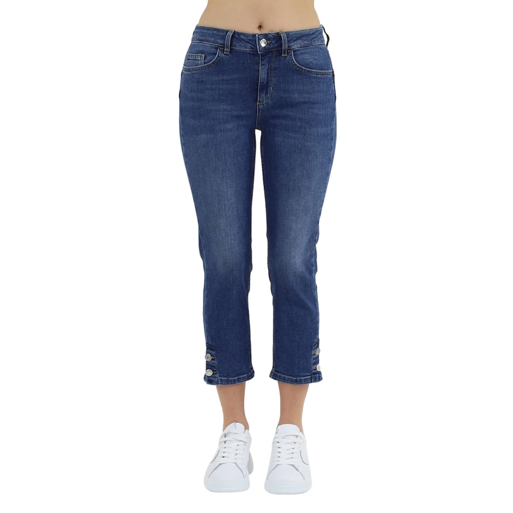 Liu Jo Cropped Flared Jeans met Logo Details Blue Dames