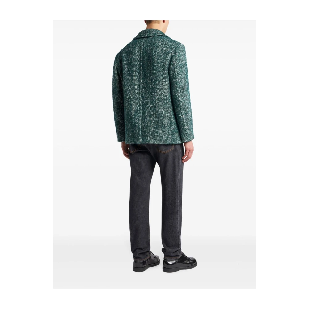 ETRO Groene Wollen Jas met Dubbele Knopenrij Green Heren