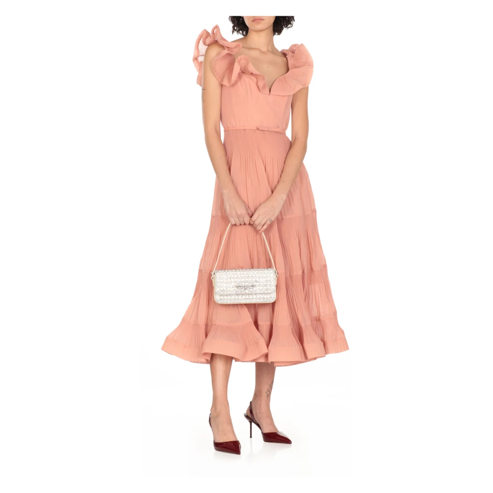 Zimmermann Roze Geplooide V-hals Jurk met Volants Pink Dames