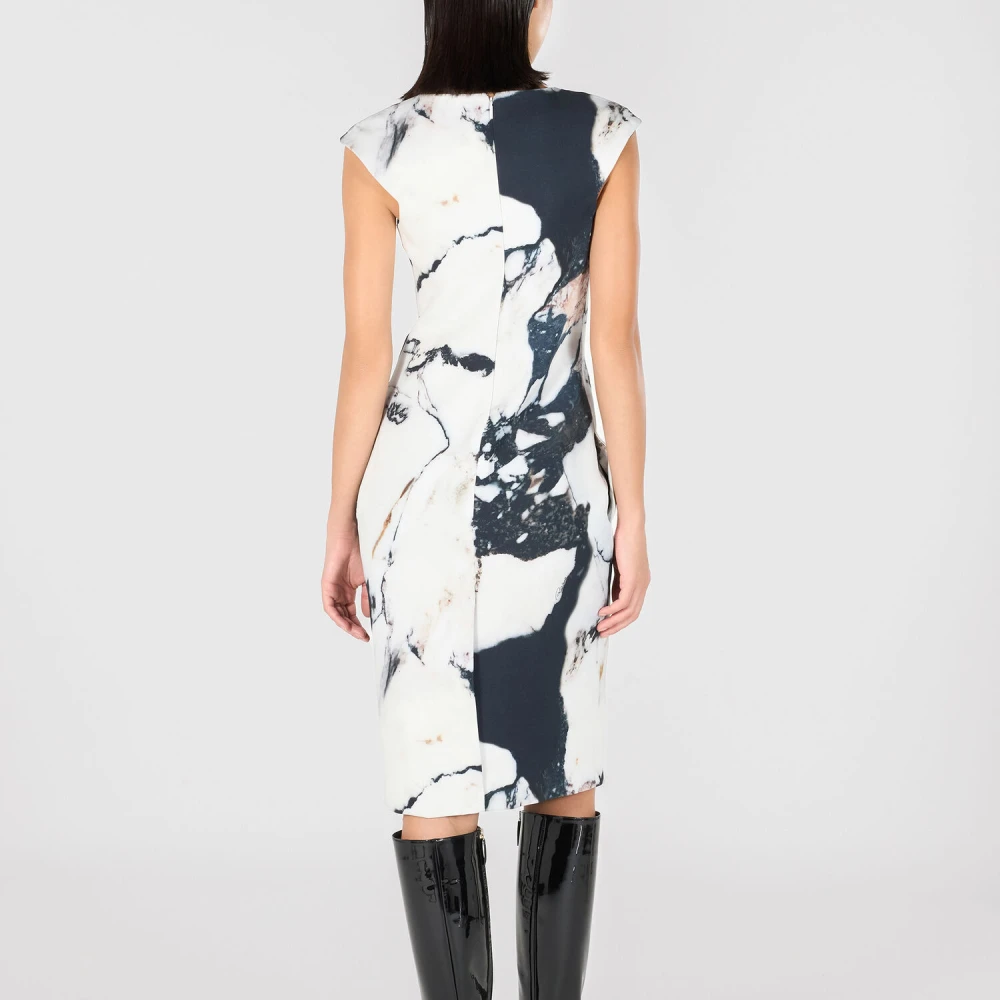 Roberto Cavalli Midi Jurk met Marmerprint Boothals Multicolor Dames