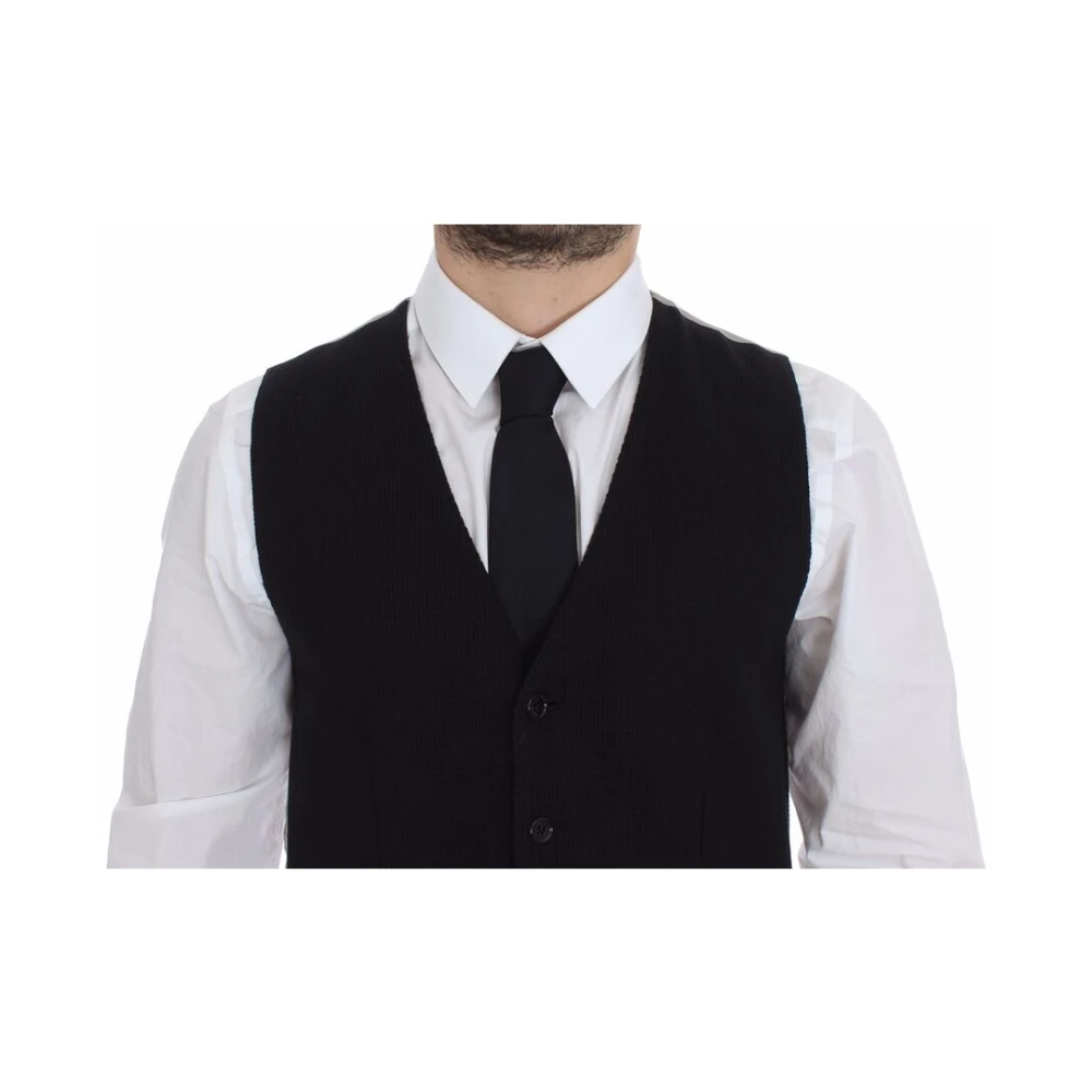 Dolce & Gabbana Elegante Zwarte Zijden Vest Black Heren
