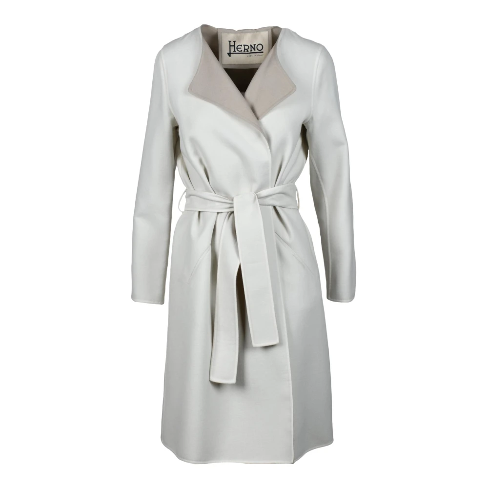 Herno Wol Zijde Blend Jas White Dames