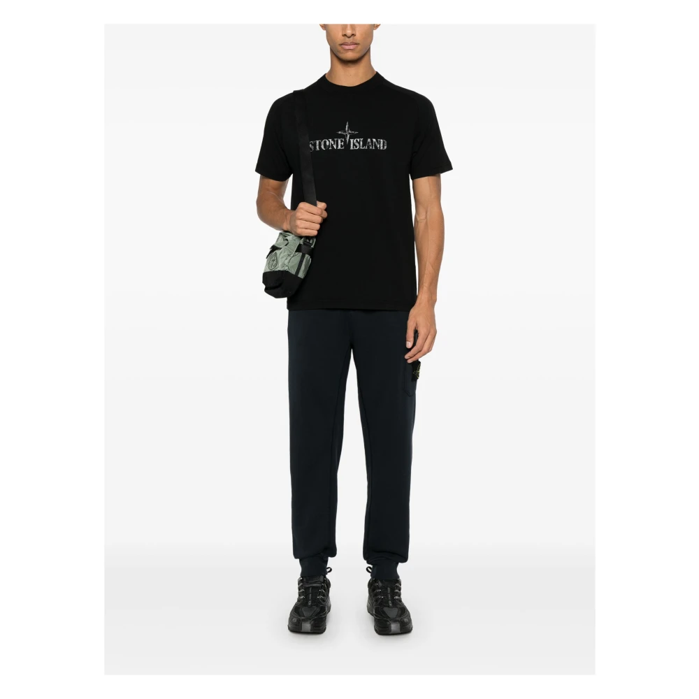 Stone Island Zwarte Crew Neck T-shirt met Front Print Black Heren