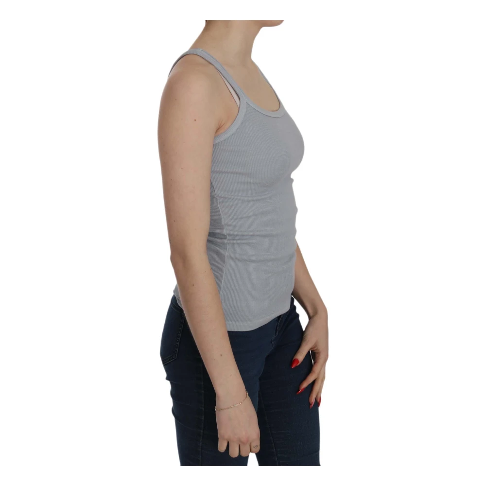 Pink Memories Mouwloze Katoenen Blouse Lichtgrijs Gray Dames