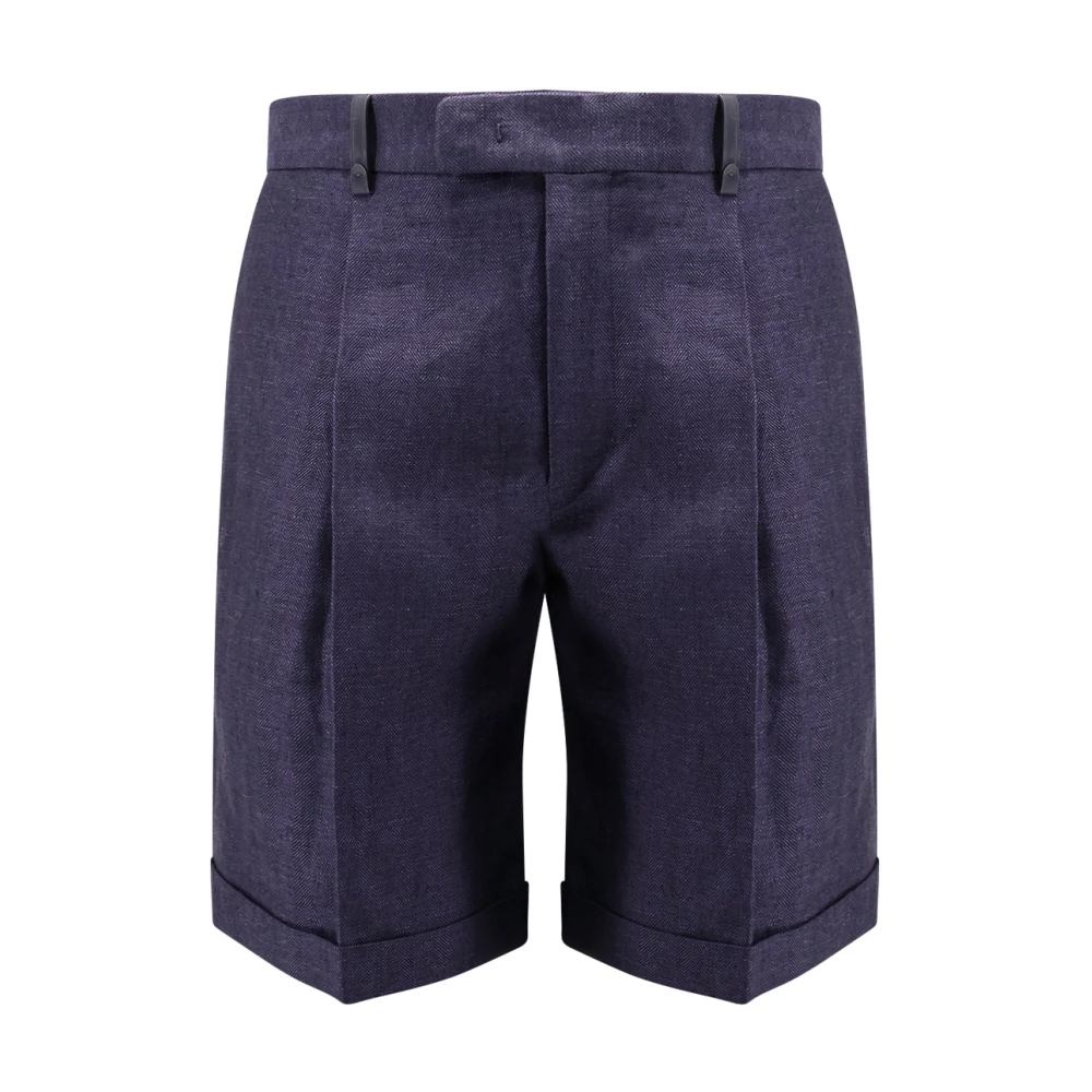 Berluti Geplooide Linnen Bermuda Shorts Blue Heren