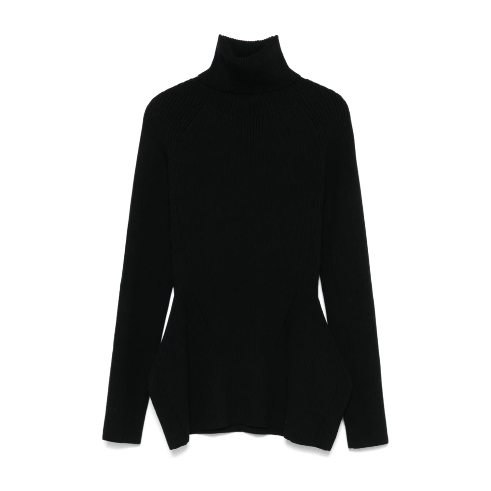 Junya Watanabe Zwart Geribbelde Coltrui Sweater Black Dames