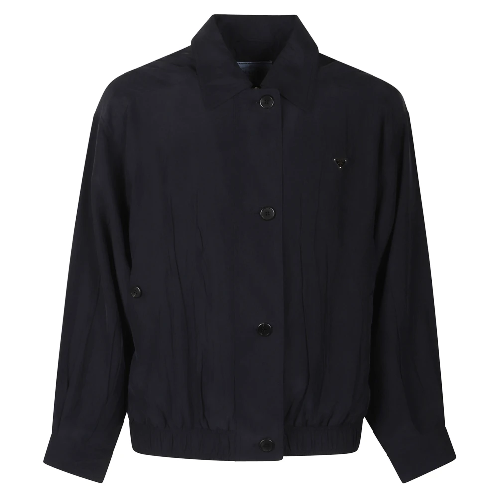 Prada Washed Silk Jacket - Female - Light Jackets - Blue - S - Jackets