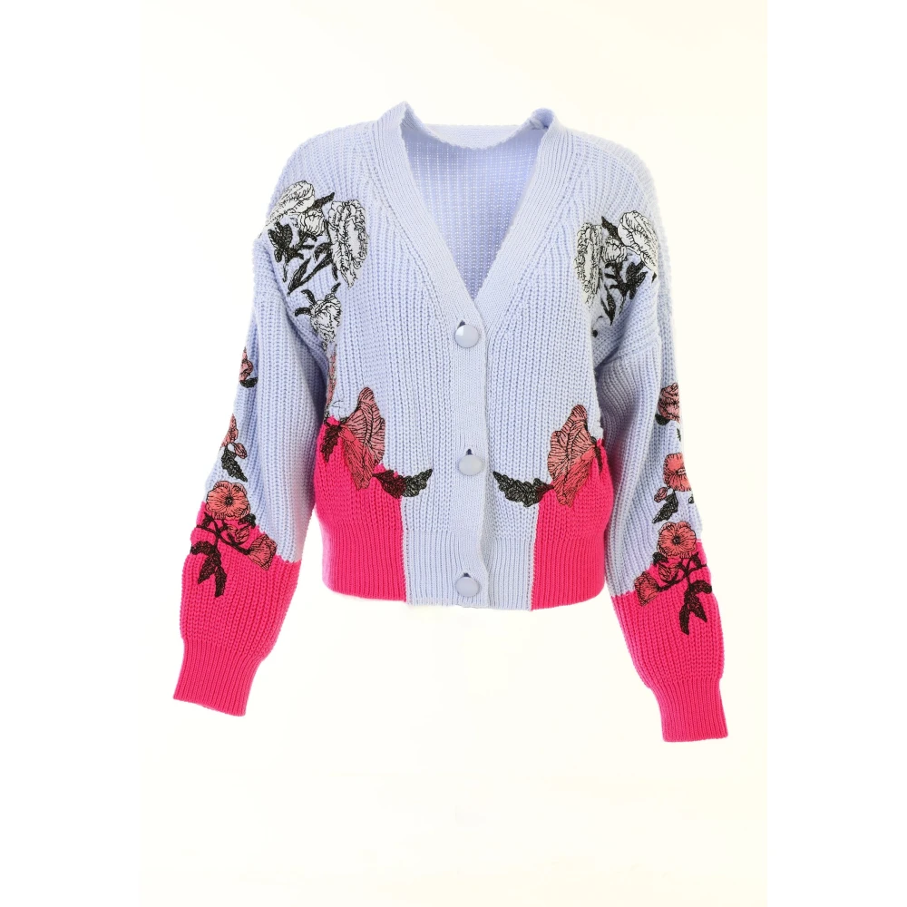 Cesare Gaspari Geborduurde Bloemen Contrast Cardigan Multicolor Dames