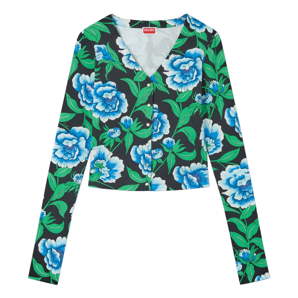 Kenzo Zwarte Bloemen V-hals Shirt Multicolor Dames