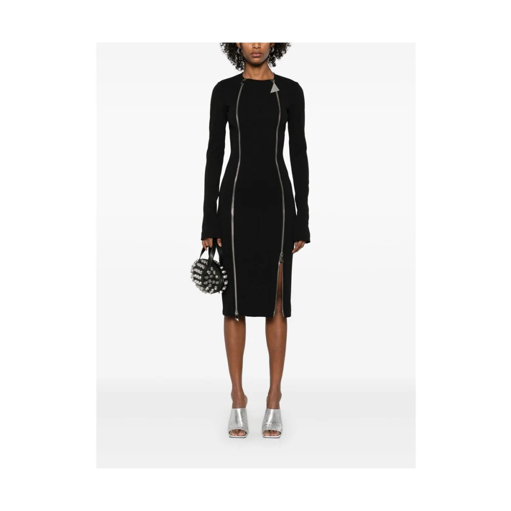 The Attico Zwarte Jurk met Rits aan de Voorkant en Dartdetails Black Dames
