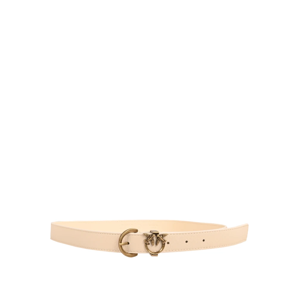 Pinko Women's White Belts, Xs, Slim Leather Belt Love Birds Diamond