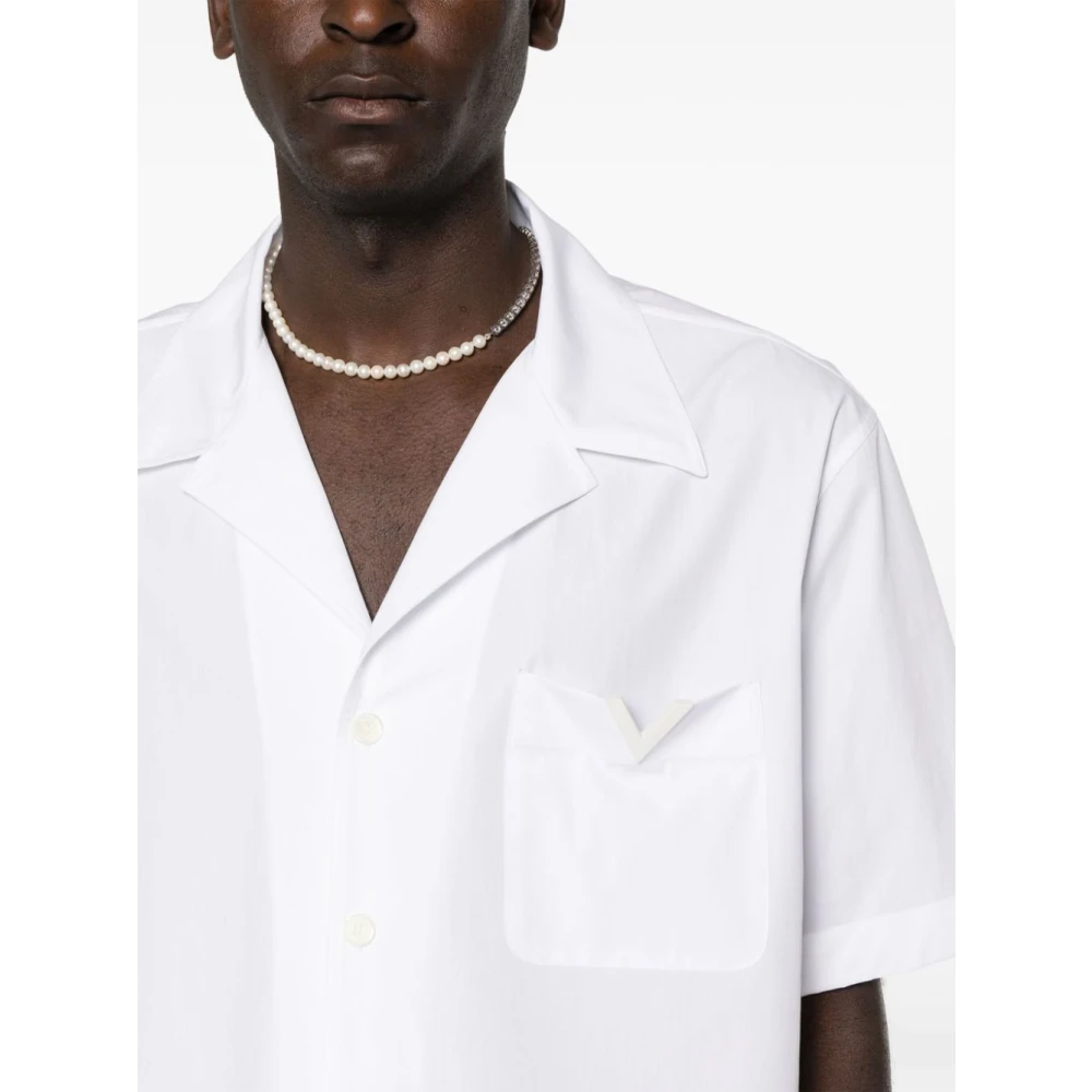 Valentino Witte V-Detail Katoenen Overhemd White Heren