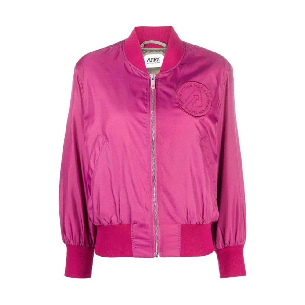 Autry Vrouw Roze Jassen Dames, L, Nylon, Logo Bomber Jacket
