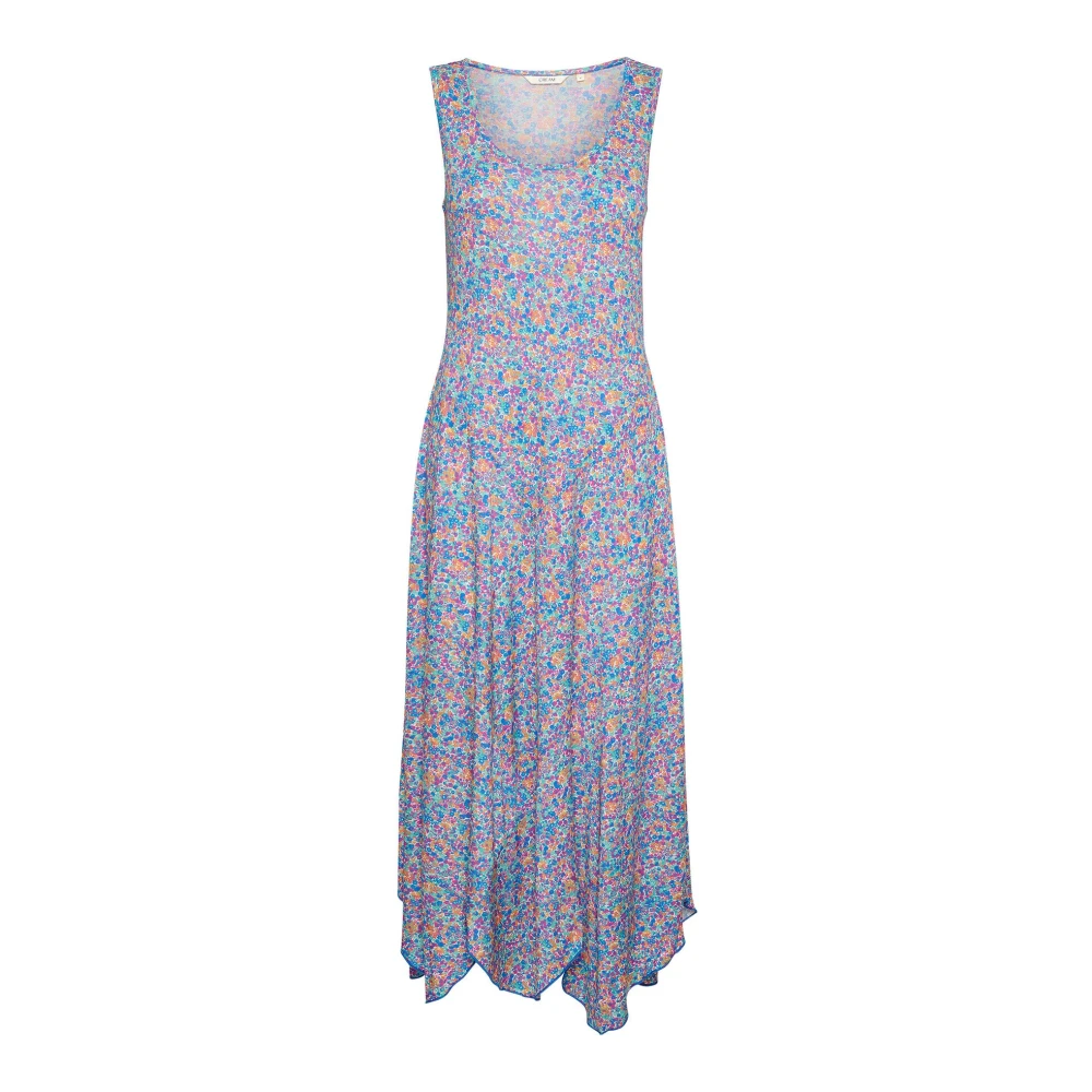 Cream Blue Orange Flower Meadow Dress - Female - Maxi Dresses - L - Dresses
