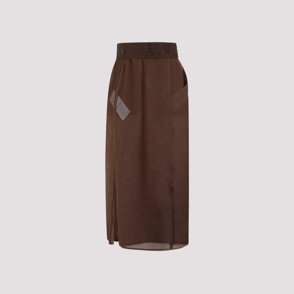 Saint Laurent Zijden Midi Rok Brown Dames